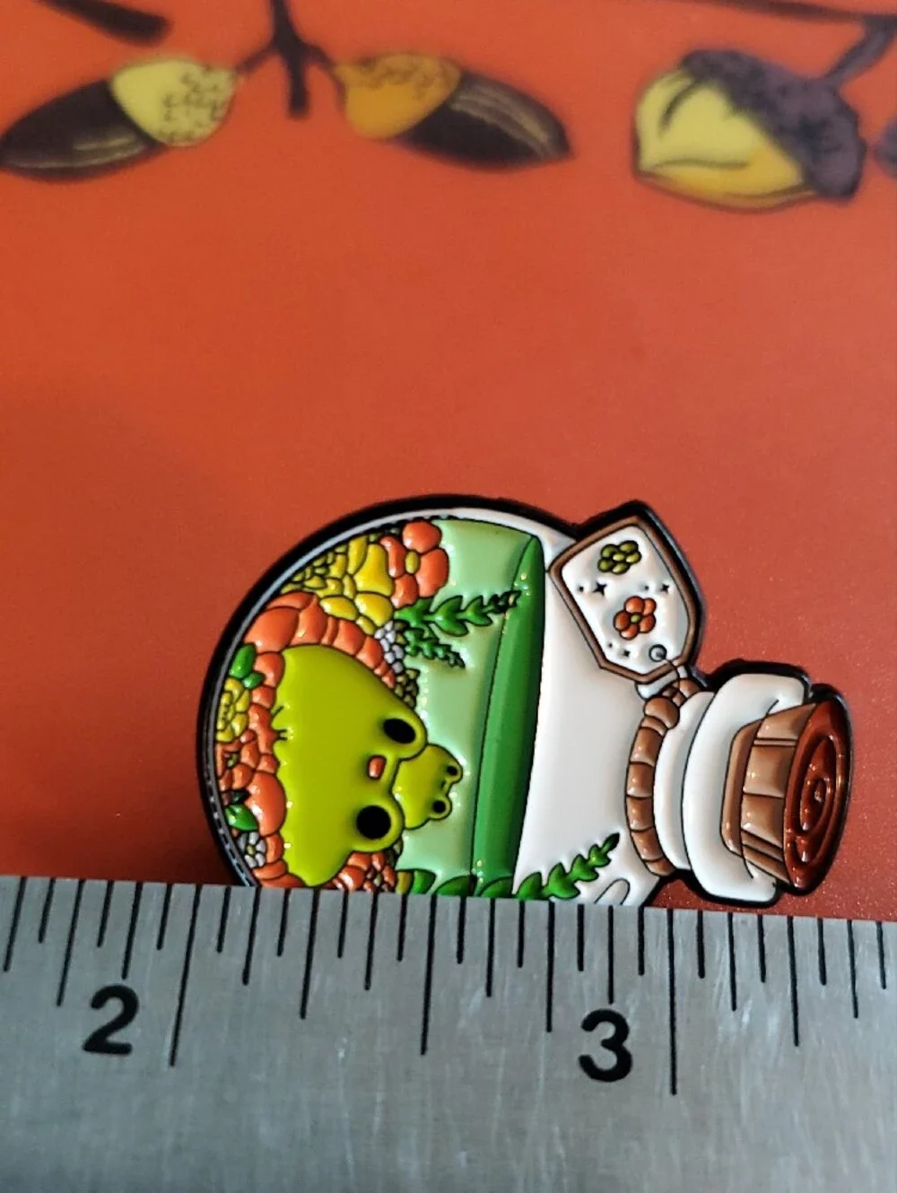 Kawaii Frog Terrarium Enamel Pin - Green, Orange